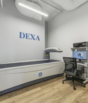 GE Dual-Energy X-ray Absorptiometry (DEXA) machine in a clean,